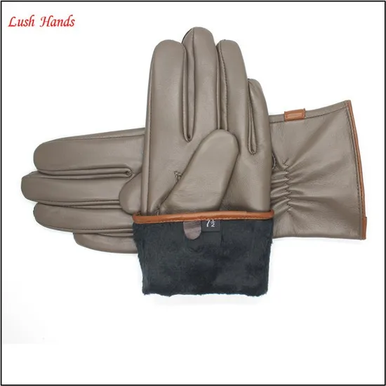 ladies sheepskin leather hand gloves with belt driving leather gloves