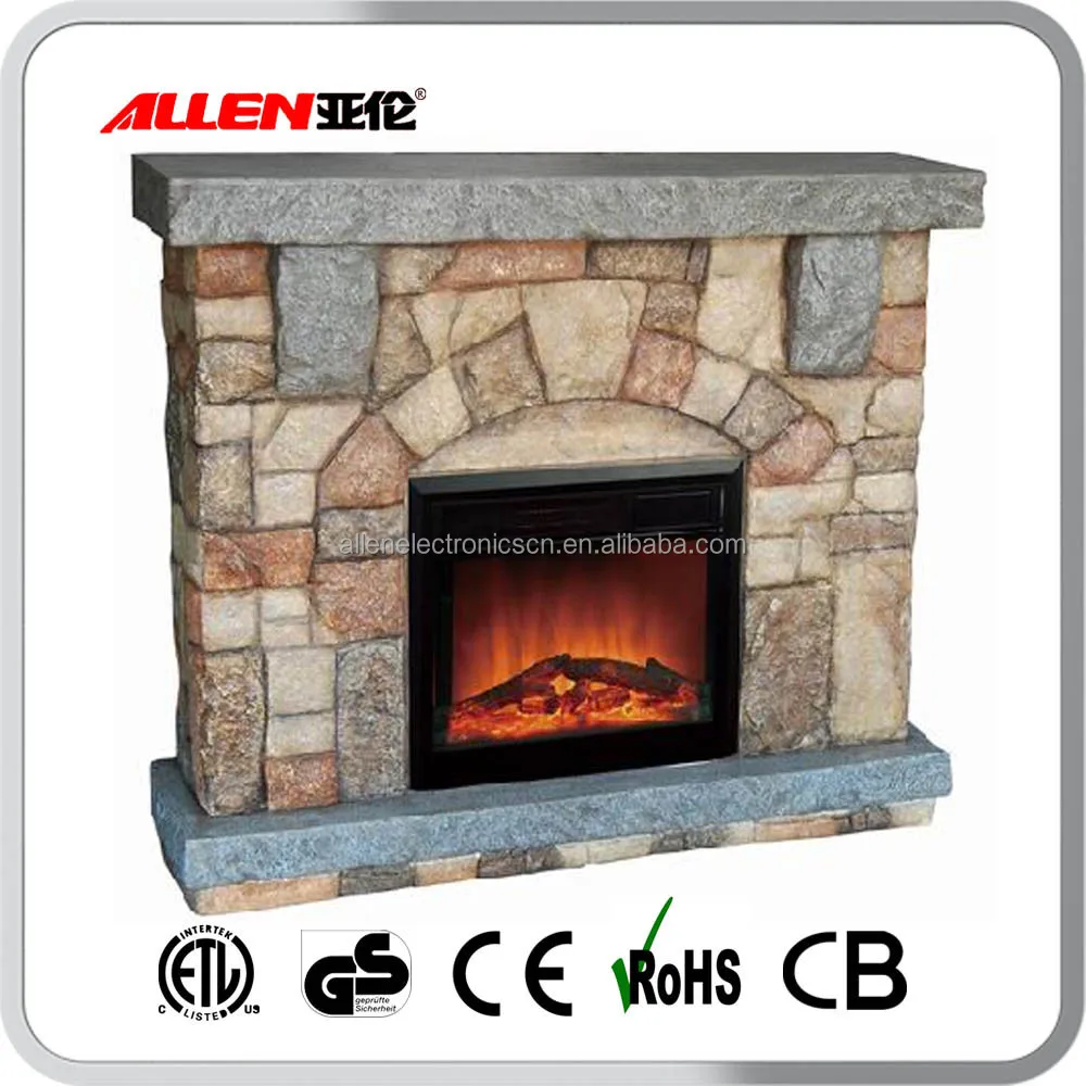 Free Standing Artificial Stacked Stone Faux Stone Mantel Electric