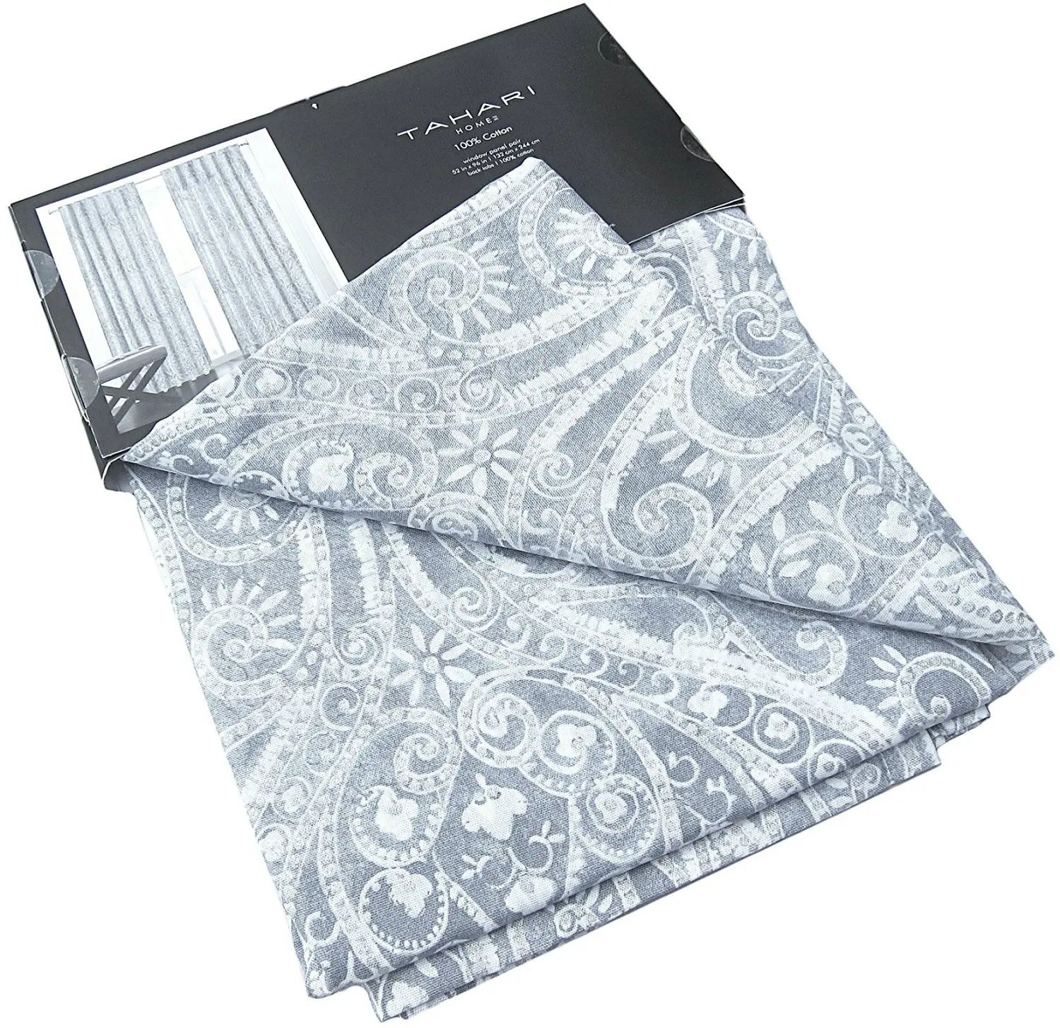 Buy Tahari Light Gray White Damask Window Panels Drapes Set 2 New
