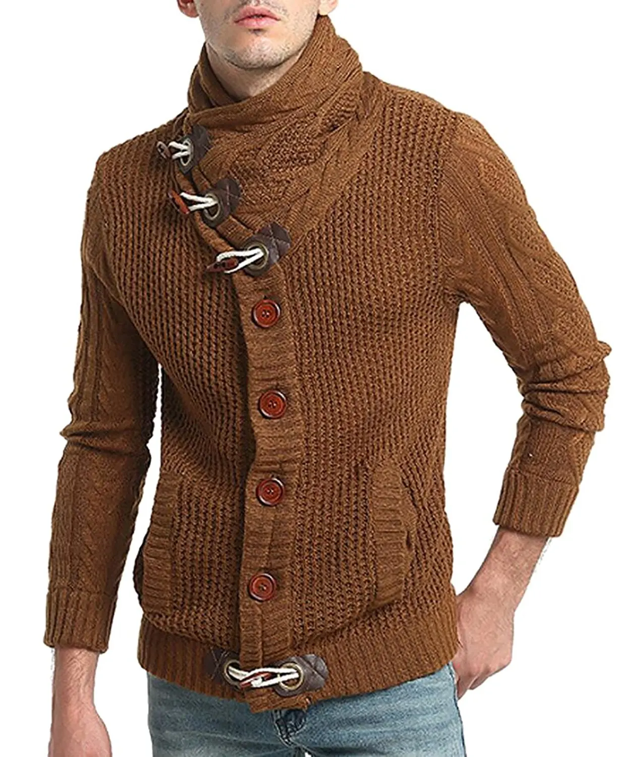 HTOOHTOOH Mens Knitwear Color Stitching Slim Knitted Stylish Pullover Sweaters
