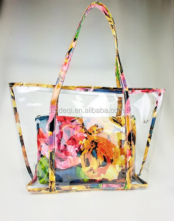 tote bolsa with clear outside pockets