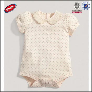Puff Sleeve Spot Bodysuit Baby Girl Romper With Lace Collar - Buy Baby