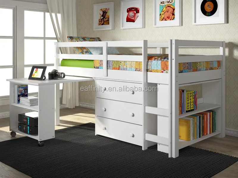 
good quntity pine wooden loft bed with shelf 