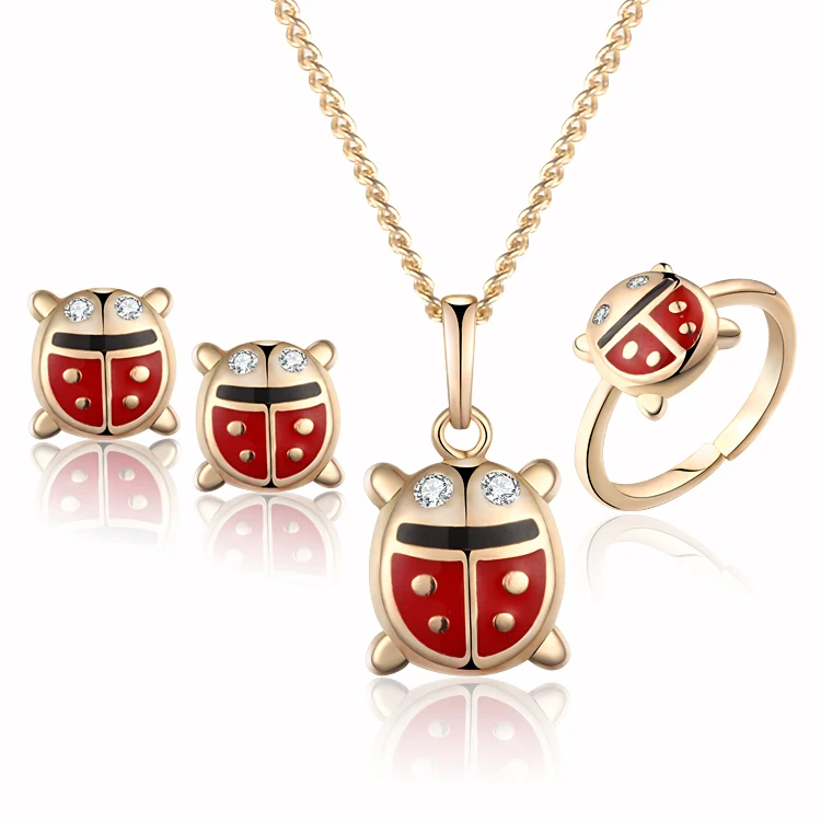 New Arrival Leaf Zircon 18K Gold Plated Girls Baby Jewelry Set Pendant Necklace Bracelet Ear Ring