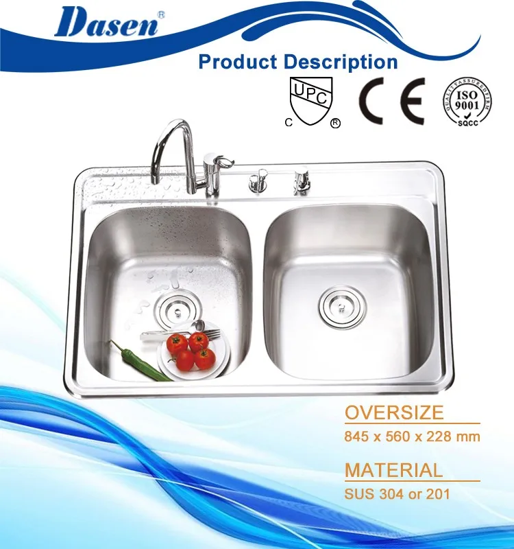 Over Mount 33 X 22 Inch Stainless Steel Press Dual Bowl 3 Faucet