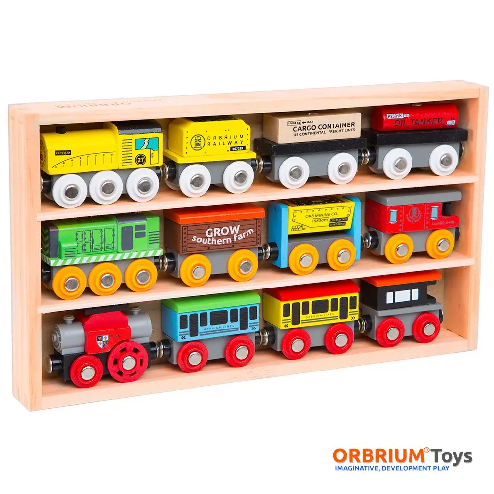 orbrium toys 52 pcs deluxe wooden train set