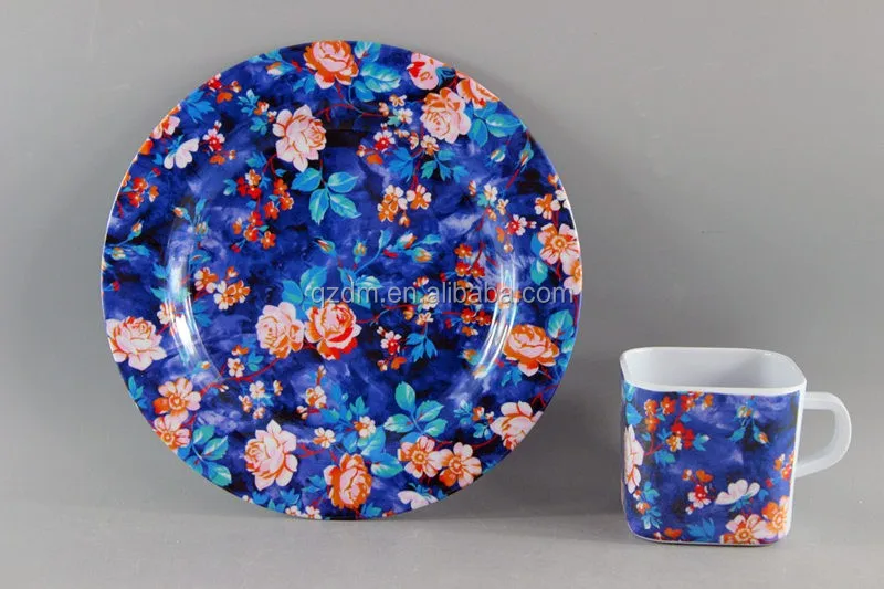 Flower Print Melamine Plate And Cup Set For Tea Time