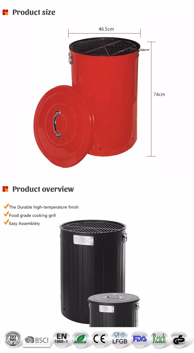 Premium Quality Trash Can Charcoal Grill Barbecue Garbage Bbq Barbeque