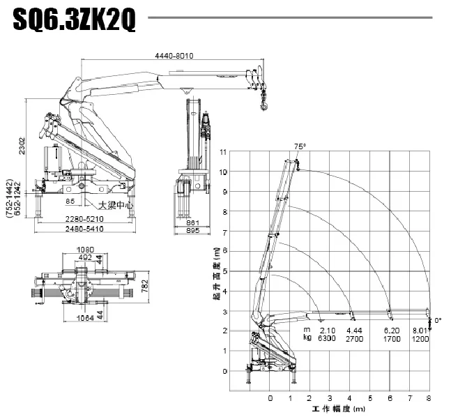 6.3ton Truck Mounted Crane Sq6.3zk2 Knuckle Boom - Buy Truck Mounted
