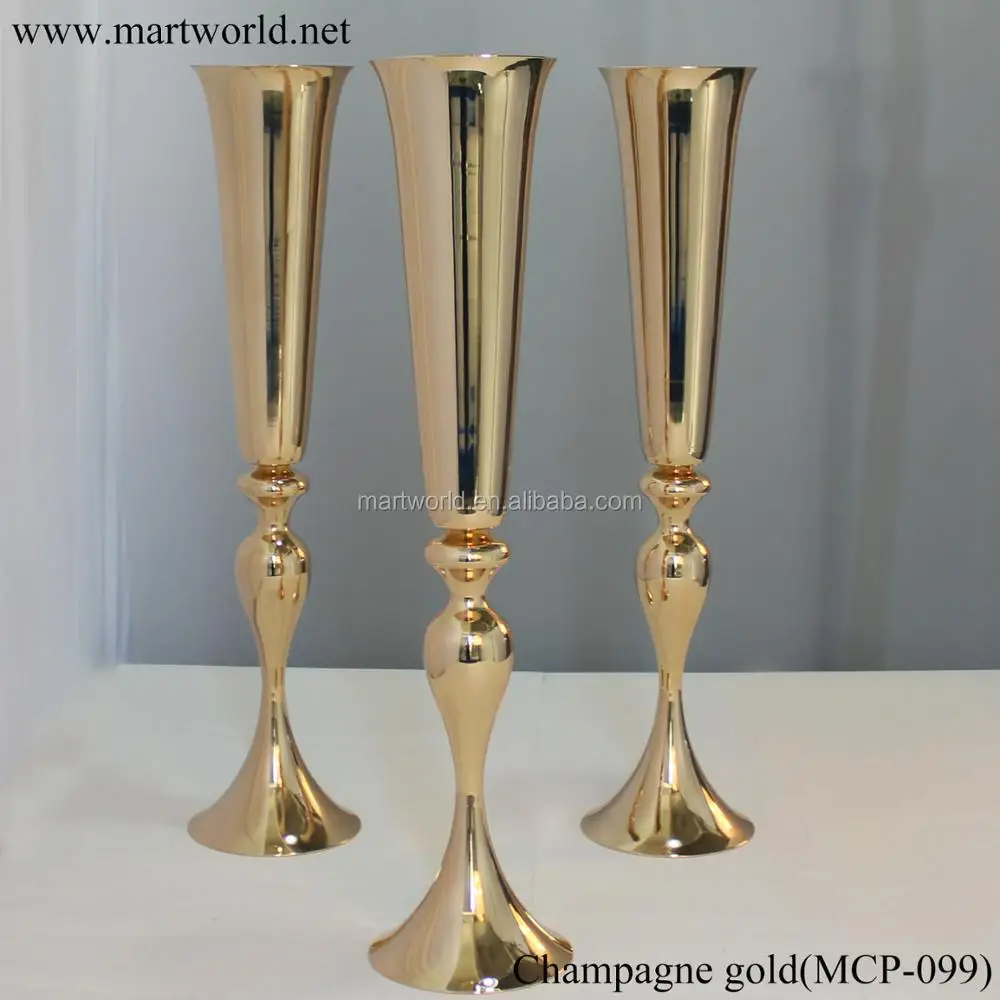 Champagne Gold Metal Vase Trumpet Vase Stand For Wedding Centerpiece