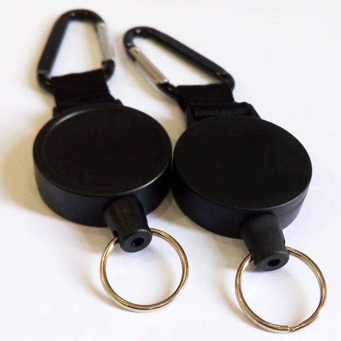 3-Pack Heavy Duty Retractable Keychain Reels - 26" Steel Cable Badge Holders With Carabiner Clip, Black
