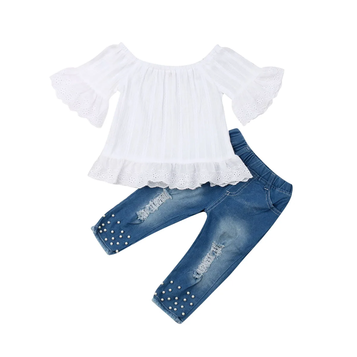 2Pcs Toddler Kids Baby Girl Leopard Outfits Halter Dress Top+Ripped Denim Shorts Pants Summer Clothes Set