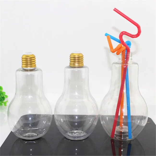 High Quality Light Bulb Novelty Drinking Plastic Bottle With Straw