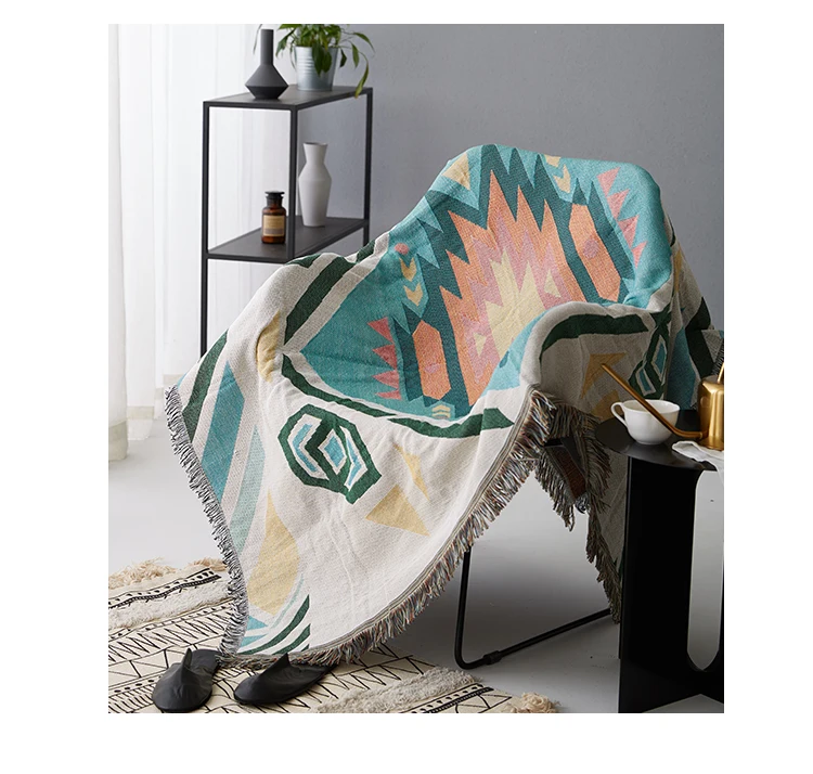 Home Decor In Stock Woven Beach Blanket Cotton Aztec Geometric Blankets