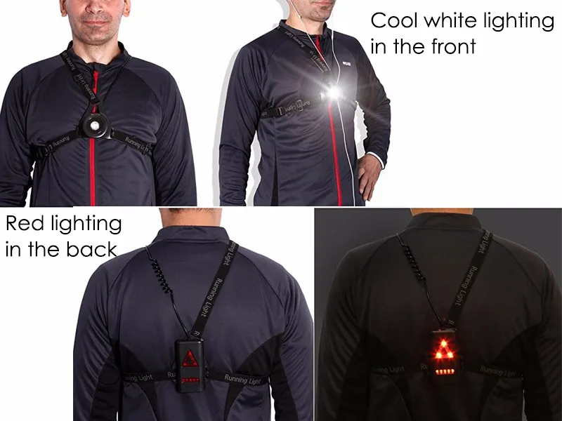 Runner Light Hunting Safety Jogging Led Chest Strap 8red Led+1white Led ...