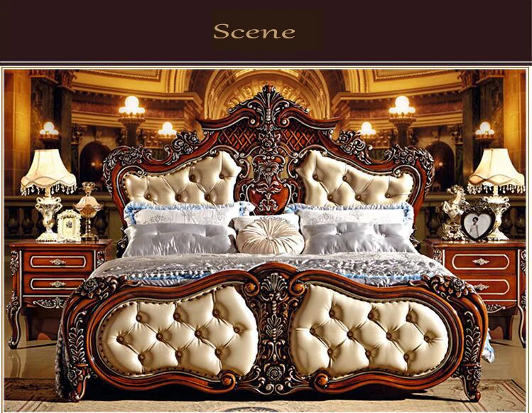 modern european solid wood bed Fashion Carved 1.8 m bed french bedroom furniture 6592