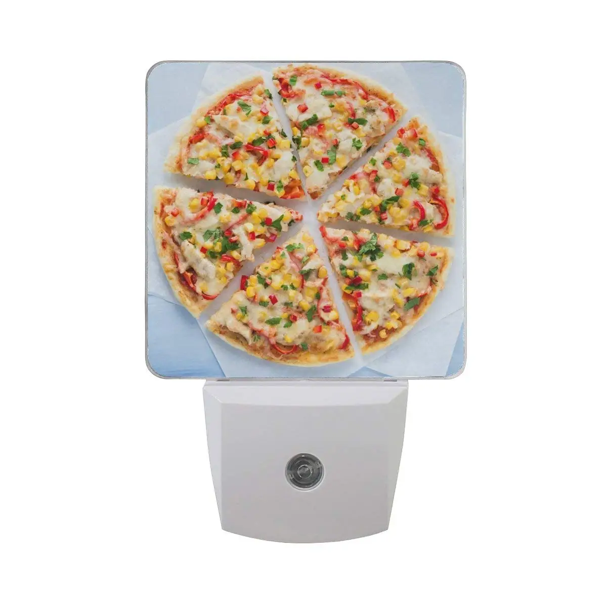 Naanle Set of 2 Colorful Italian Pizza Slice With Cheese Chicken Sweet Corn Pepper Auto Sensor LED Dusk To Dawn Night Light Plug In Indoor for Adults