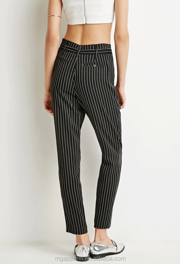 black and white striped high waisted trousers