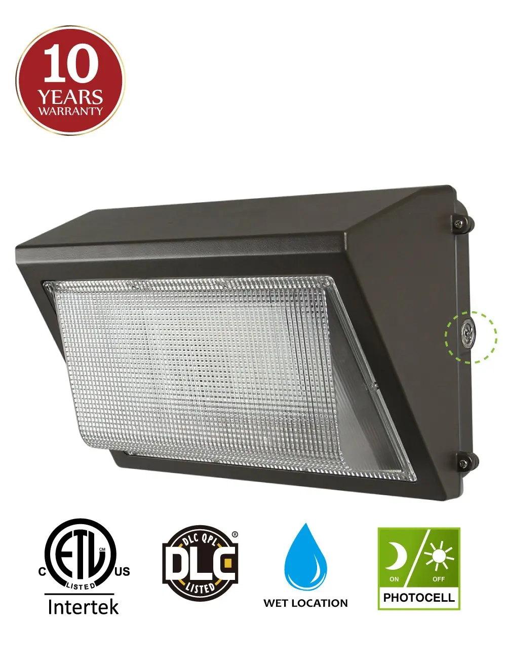 LED Wall Pack with Dusk-to-dawn Photocell, 60W Waterproof Outdoor Commercial Lighting Fixture, 200-300W HPS/MH Replacement, 5000K 7200lm 100-277Vac ETL DLC Listed 10-year Warranty by Kadision