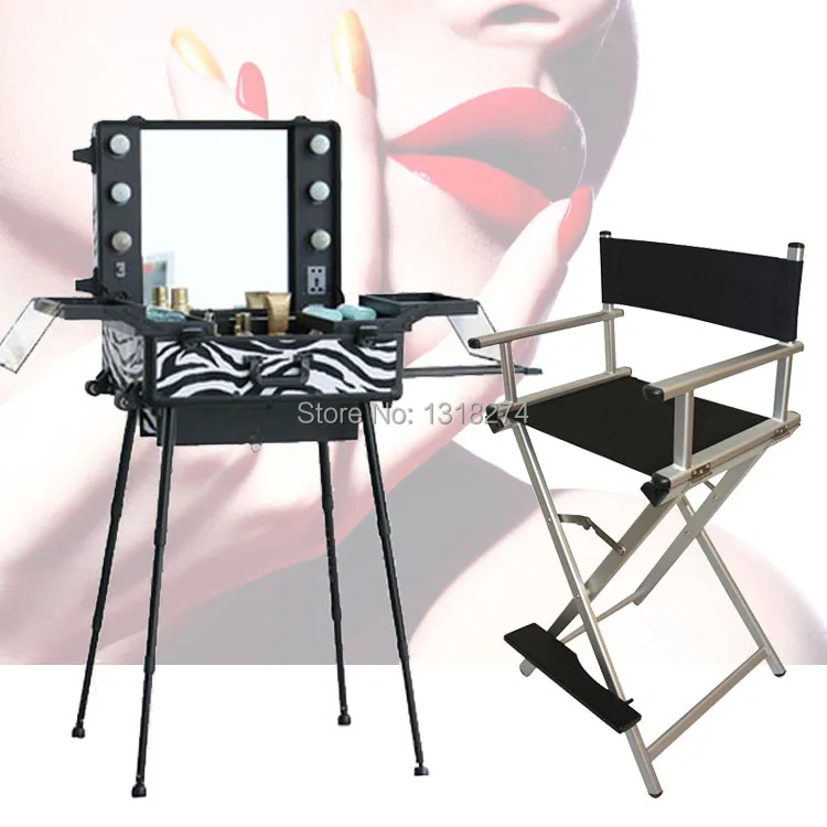 High quality lighting makeup case with portable chair
