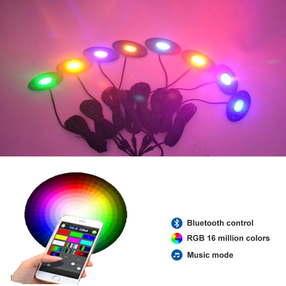 8pcs Autos Pickup Multi-Color LED BT Music RGBW Rock Lamp Chassis Decor Lights