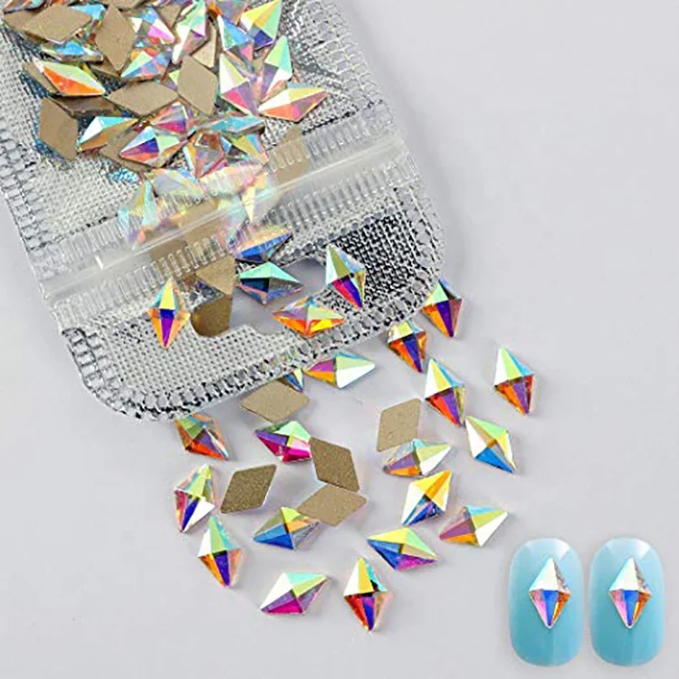 Diy 3d Nail Art Bead Rhombus Shapes Hotfix Crystal Ab Flatback