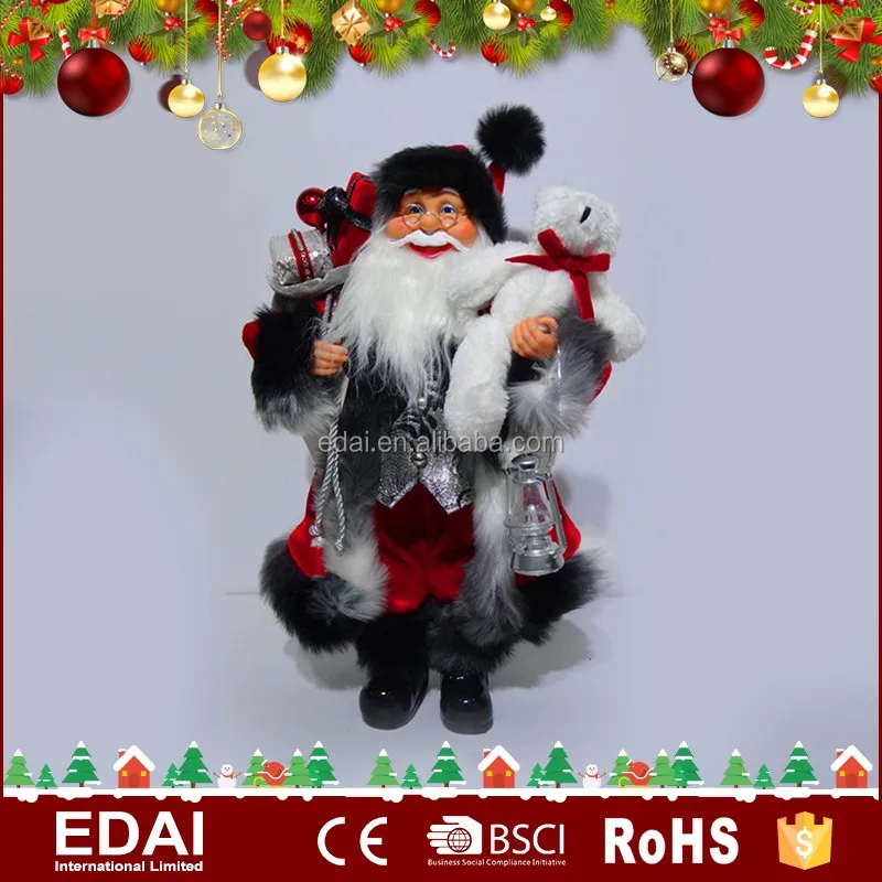 Delicate design home decoration plastic christmas figurines with colorful fabric clothes