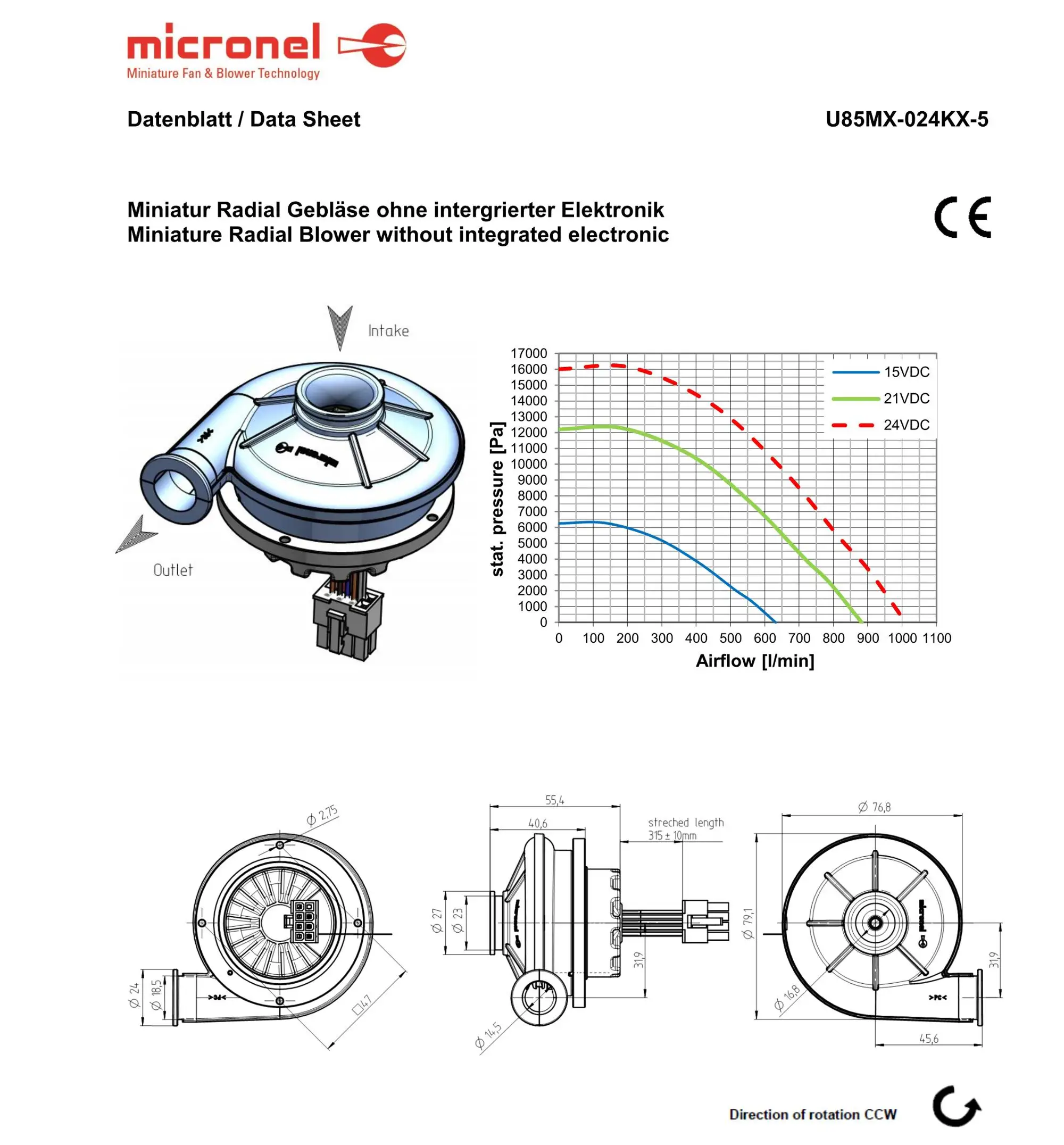 40000rpm 79x55mm High Pressure Radial Blower Fan 21v 39000rpm Small ...