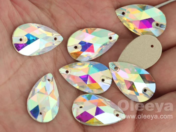 Colorful 5A Quality 13*18mm Pear Shape Crystal ab Sew on Gems Rhinestone Stone for Wedding Dress Bridal Gown Decorations
