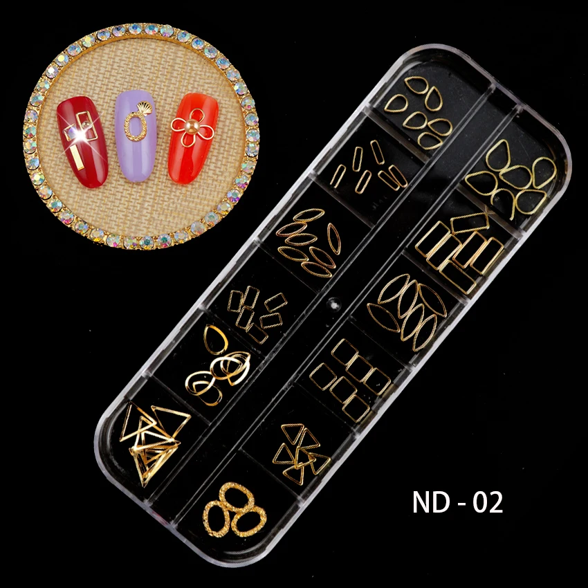 Rose Gold Rivet Nail Studs 3D Nail Art Decoration Gold Circle Star Round Square Triangle Mixed Accessories in Wheel for DIY.jpg