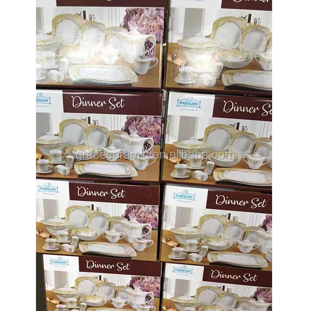 Hot Sale Classic Egypt Style 125pcs Dinner Set Ceramic S Shape Square