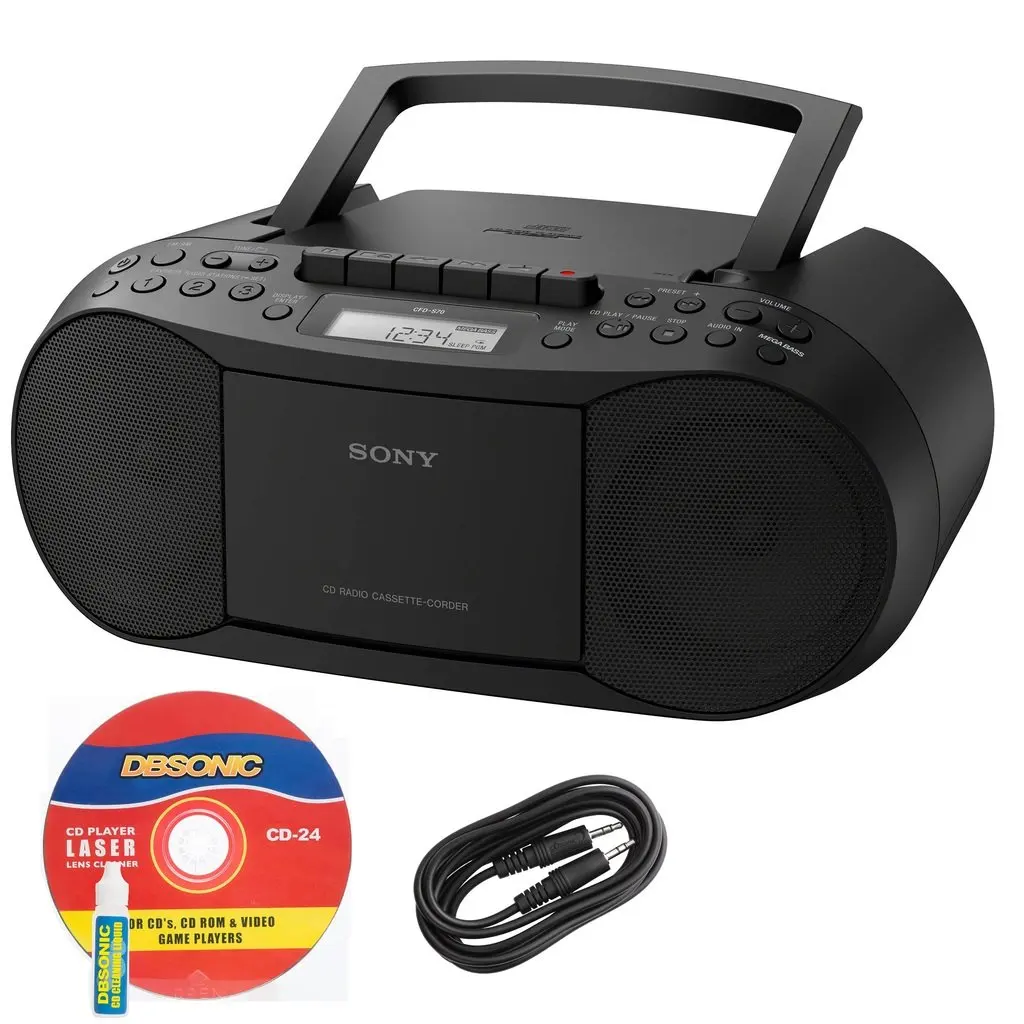 Sony Compact Portable Stereo Sound System Boombox with MP3 CD Player, Digital Tuner AM/FM Radio, Tape Cassette Recorder, Headphone Output & 3.5mm Audio Auxiliary input Jack