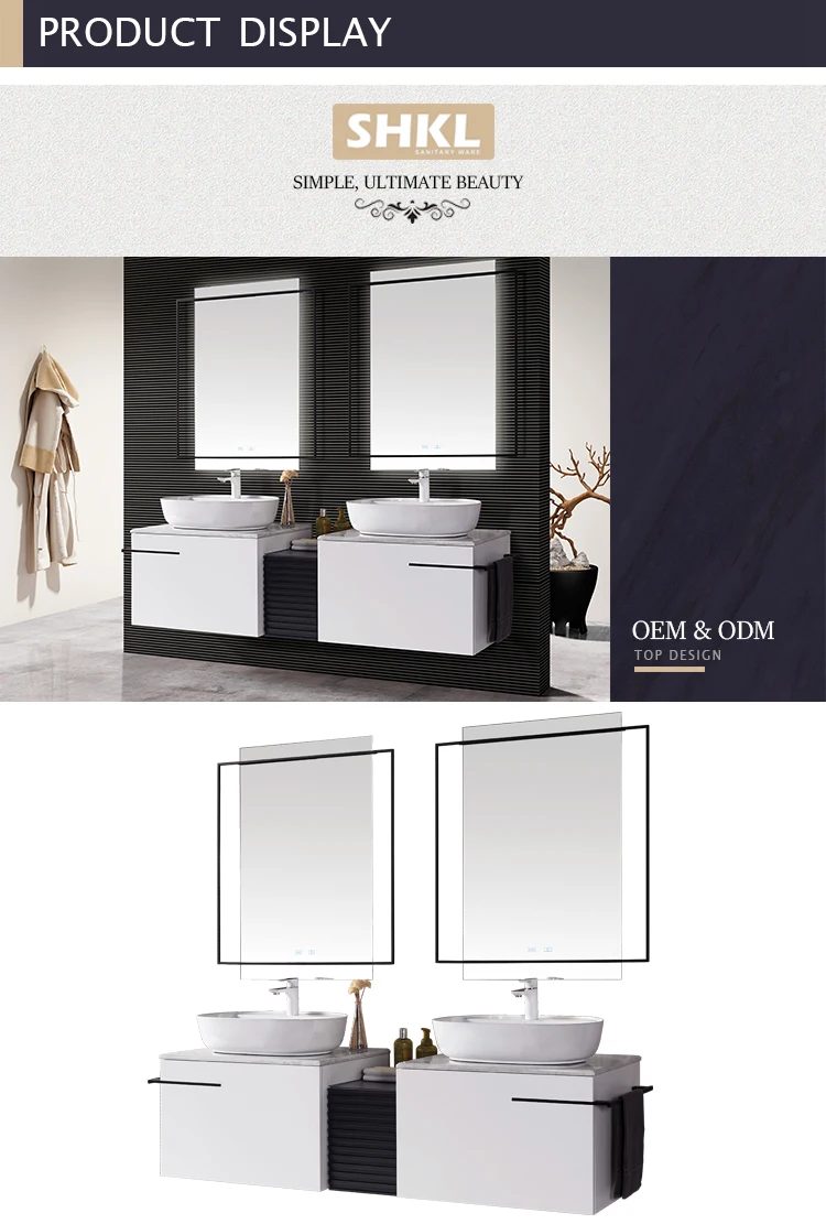 white solid wood wall mount wholesale double basin bathroom vanity