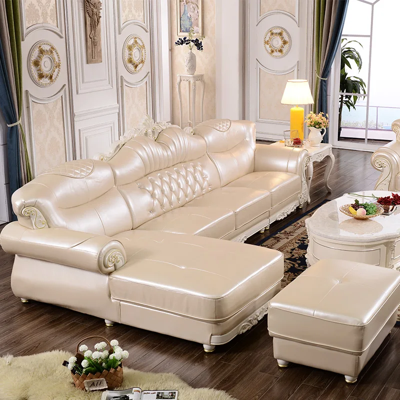 PU Leather or genuine leather sofas European classical american luxury furniture Livingroom sofa set for hotel, home used