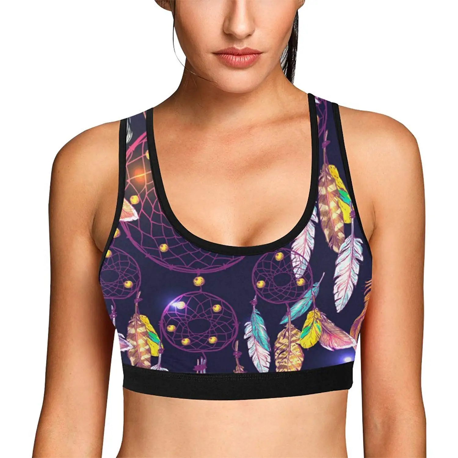 InterestPrint Womens Training Shirts Sports Bra Dreamcatcher Tops for Women