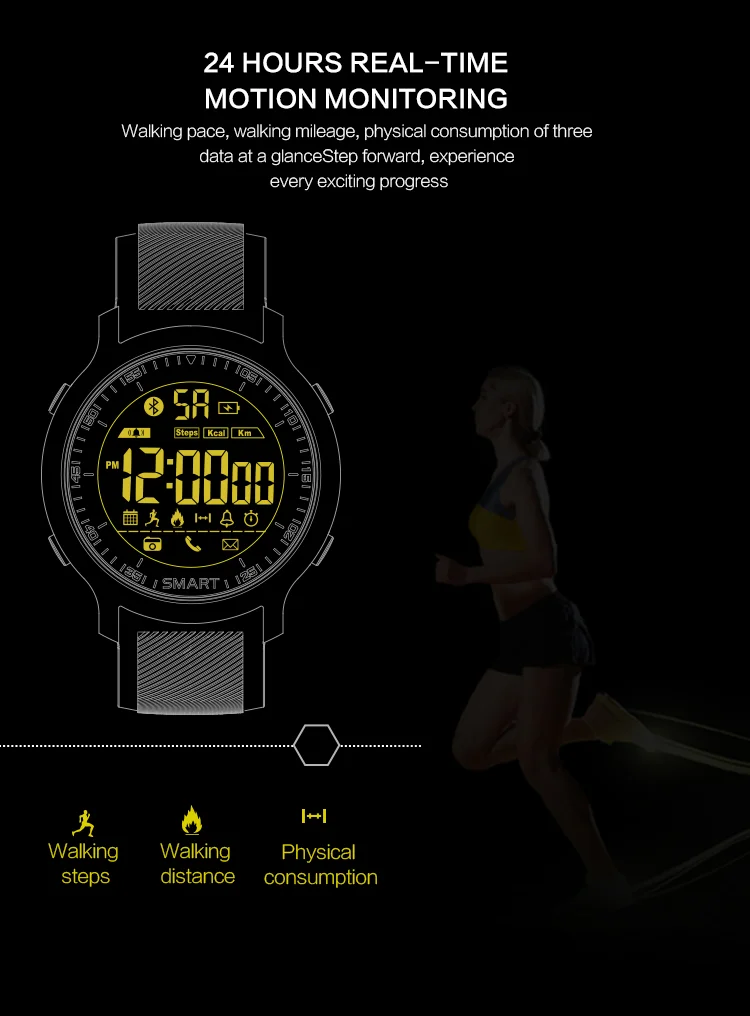 Hot Selling IP67 Smart Watch EX18, With FSTN Full View Anti-Screen Pedometer smartwatch