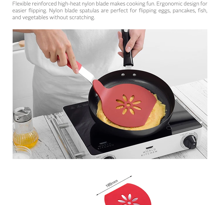 Eco-friendly Custom Kitchen Cooking Utensil Flexible Nylon Non-stick Turner Baking Spatula