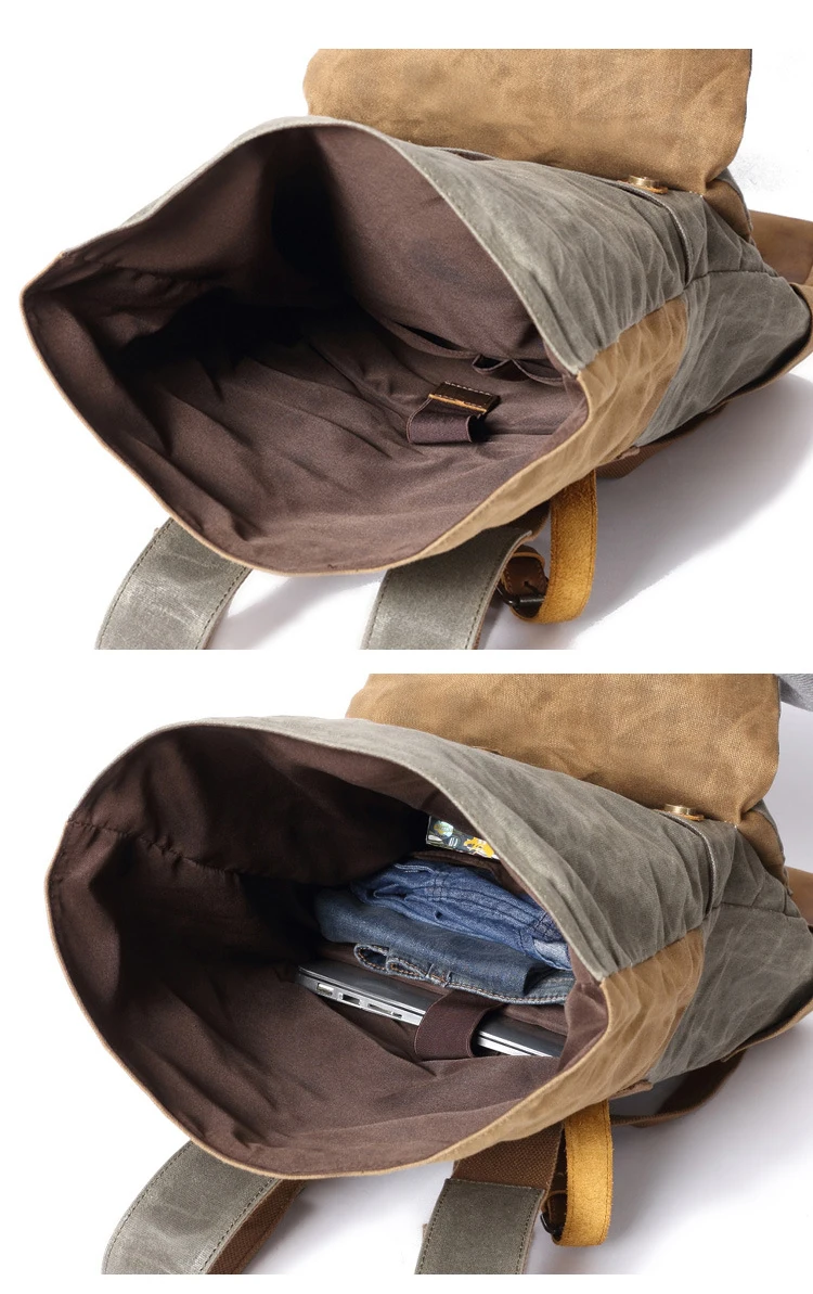 Vintage water proof retro leisure style unisex cycling waxed canvas leather outdoor backpack rucksack bag