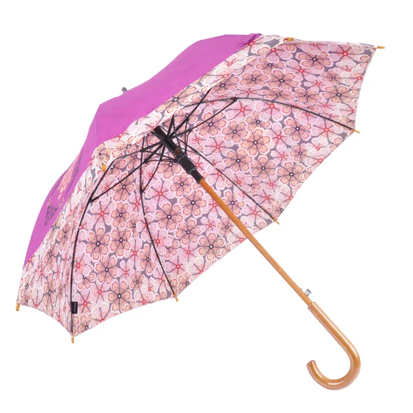 S23-12 top quality fashion flower print wooden umbrella for ladies