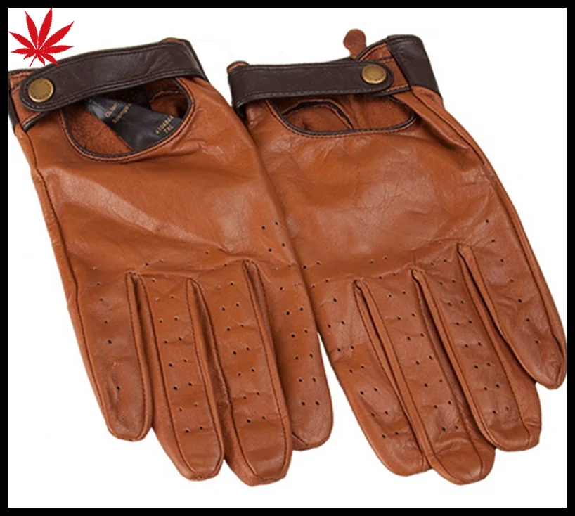 New style men's driving two tone leather gloves with buckle details