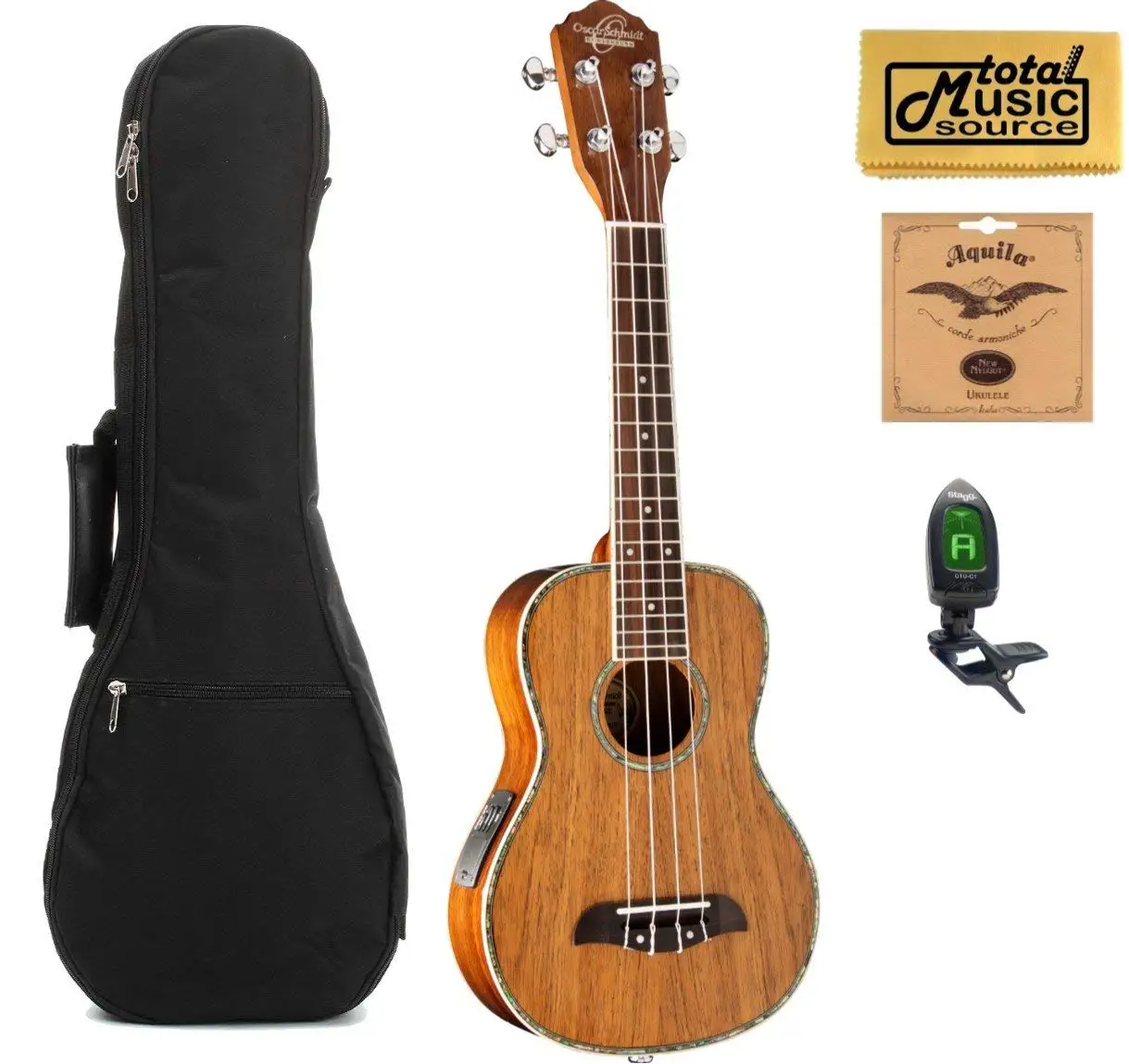 Oscar Schmidt All Koa Concert Acoustic/Electric Ukulele, EXCLUSIVE, OU5E, Gro...