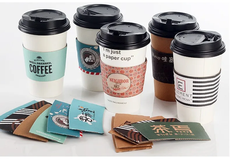 Custom Logo Disposable Kraft Paper Cup Sleeve Coffee And Milk Tea Cup ...