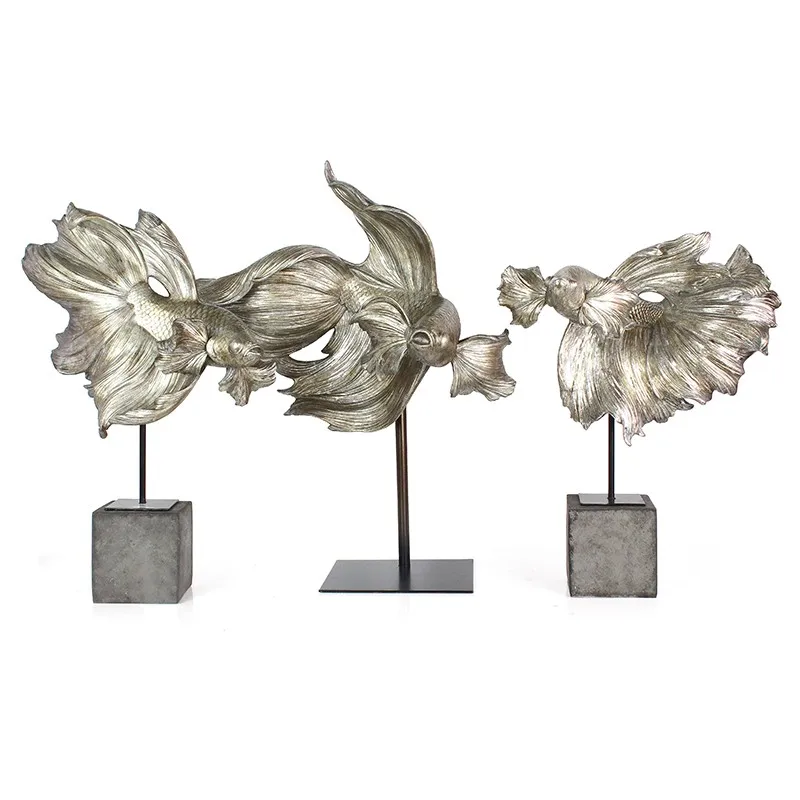 Resin fish sculpture metal base for home decoration factory