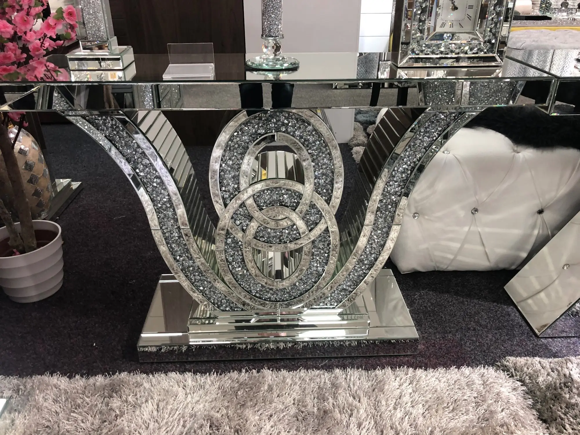 Sparkling Modern Luxury Crushed Diamond Mirrored Console Table Will