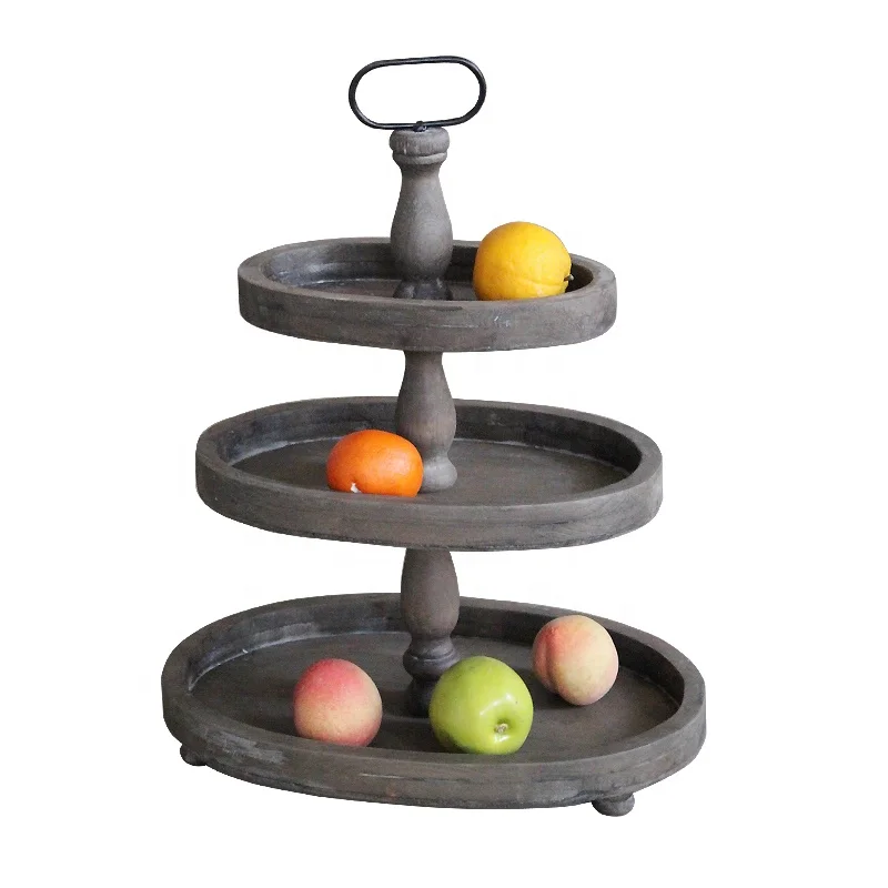 3 Tier Decorative Brown Wooden Round Tray Stand Buy Wooden Round Tray