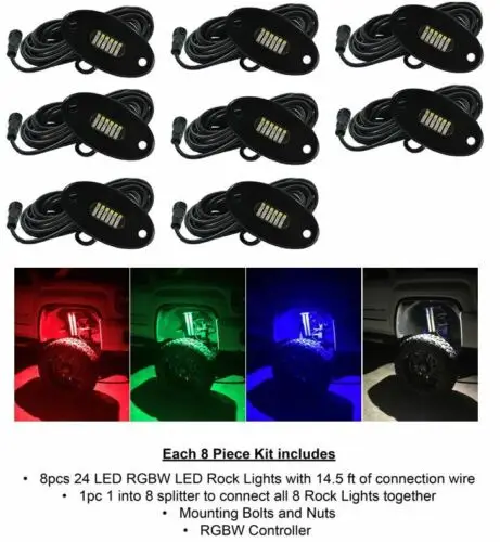 kingshow 8pc RGBW LED Rock Light Kit Rock Crawler LED under body LED RGBW rock light kit