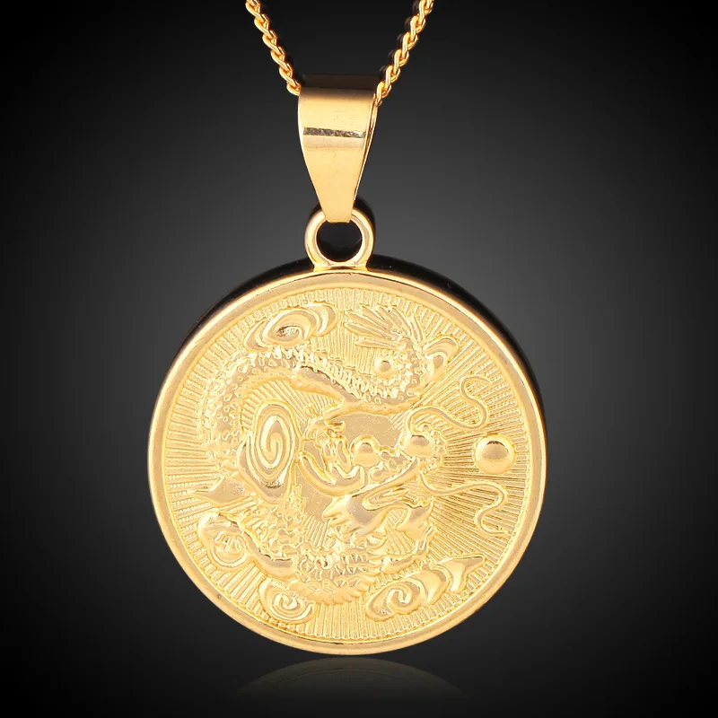 Wholesale Vintage Gold Color Round Chinese Ethnic Zodiac Dragon Pendant