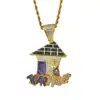 New design Colored Iced Out Cubic Zirconia Trap House Necklace Double Color Gold Filled Hiphop Pendant Necklace Jewelry For Men