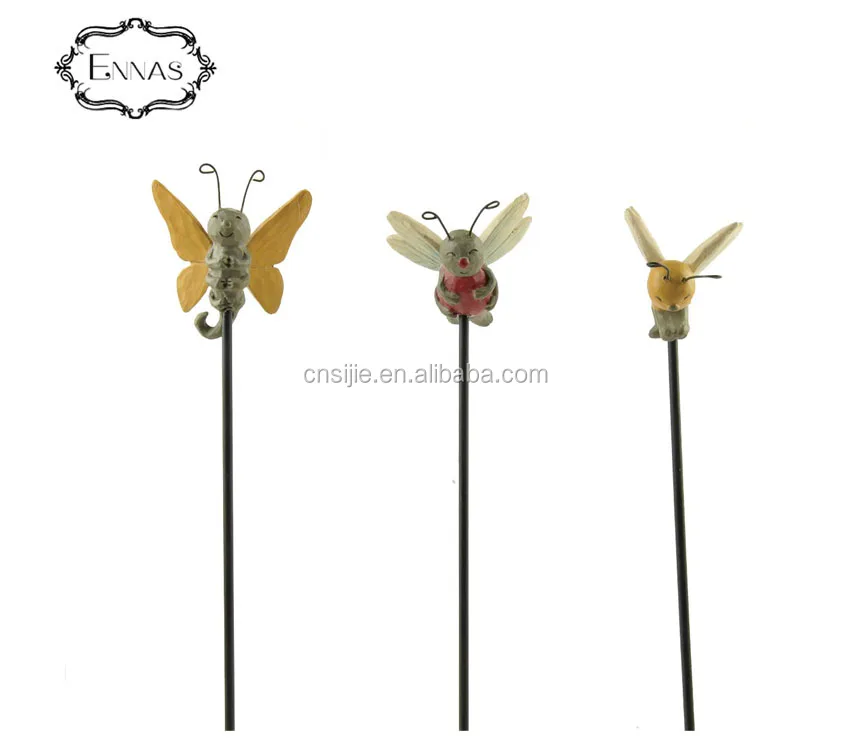 Resin s/3 bee/butterfly/ladybug flowerpot stakes outdoor garden used crafts insects ornaments