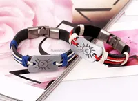 Wholesale hot selling black color genuine leather handmade fashion couple moon and sun bracelet